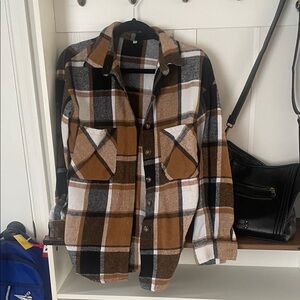 Amazon Women's Plaid Button Down Shirt - Black, Brown, White